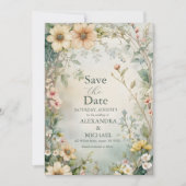  Daisy Art Nouveau Mucha bruiloft Save The Date (Voorkant)