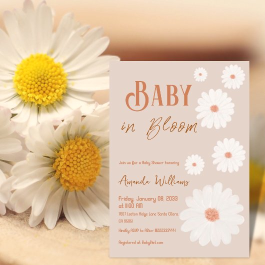 Daisy Baby in Bloom Blush Pink Floral Baby shower Kaart