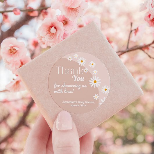 Daisy Baby in bloom Boho Girl Baby shower Dank je Ronde Sticker