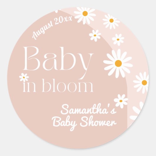Daisy Baby in bloom Boho Girl Baby shower Ronde Sticker (Voorkant)