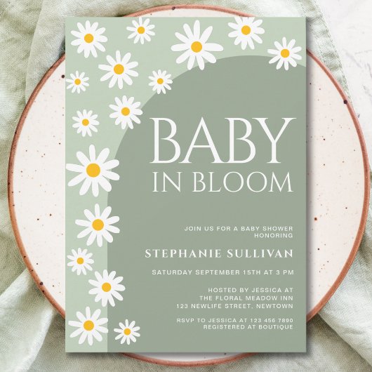 Daisy Baby in Bloom Boho Groen Baby shower Kaart