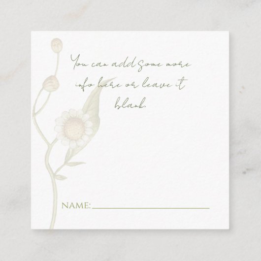 Daisy Baby in Bloom Diaper Raffle Wildflower Informatiekaartje (Achterkant)