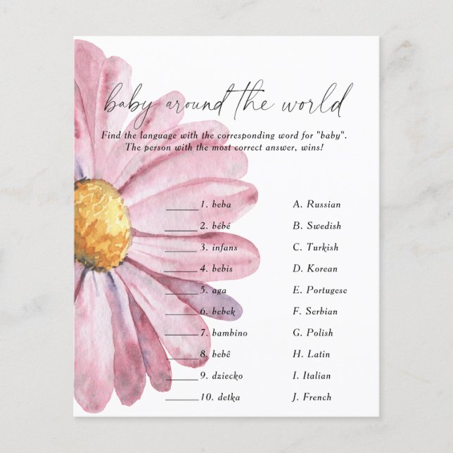 Daisy baby shower - Baby around the world game (Voorkant)