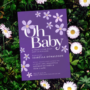 Daisy baby shower baby oh paarse uitnodigingen
