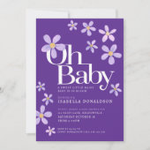 Daisy baby shower baby oh paarse uitnodigingen (Voorkant)