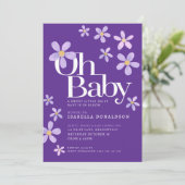 Daisy baby shower baby oh paarse uitnodigingen (Staand voorkant)