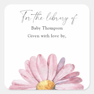Daisy - Baby shower boekplaat, boeken voor baby Vierkante Sticker