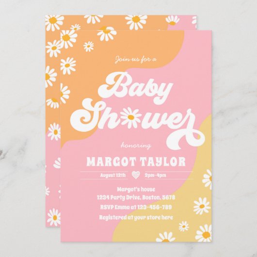 Daisy Baby shower Boho Hippy Baby shower Kaart (Voorkant / Achterkant)