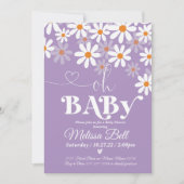 Daisy Baby shower Invitation Purpl Boho Retro Dais Kaart (Voorkant)