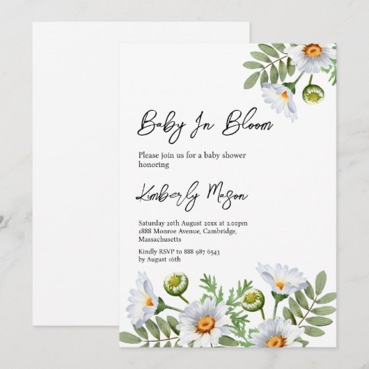 Daisy Baby Shower Kaart (Voorkant / Achterkant)