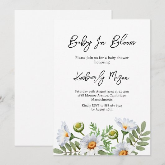 Daisy Baby Shower Kaart (Voorkant / Achterkant)