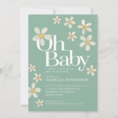 Daisy baby shower oh baby crème groene uitnodiging (Voorkant)