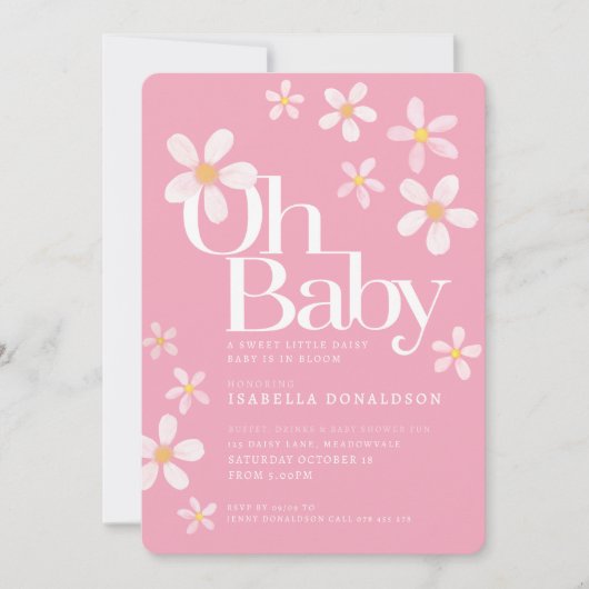 Daisy baby shower oh baby roze geel wit kaart (Voorkant)