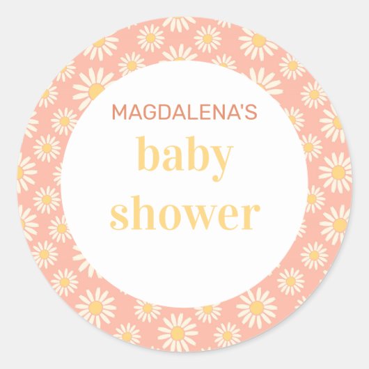 Daisy Baby Shower Ronde Sticker (Voorkant)