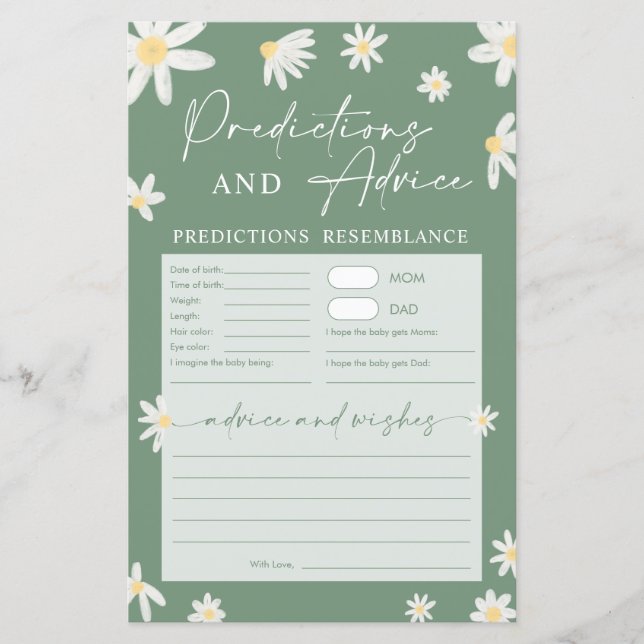 Daisy Baby shower voorspellingen en advies (Voorkant)