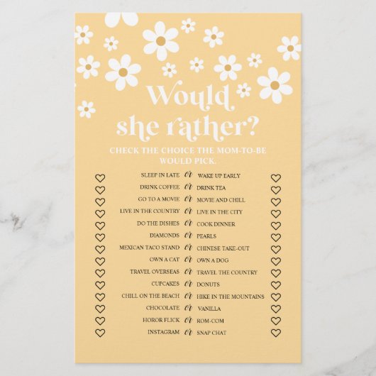 Daisy Baby shower zou ze liever een spelletje broc Flyer (Voorkant)