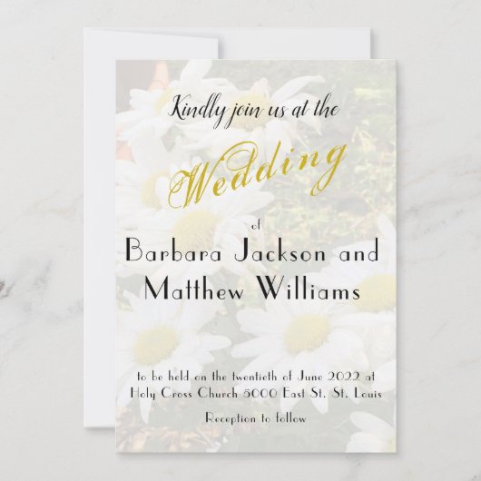 Daisy Background stromend Yellow Script Wedding Kaart (Voorkant)