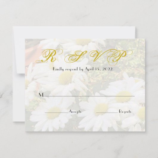 Daisy Background Yellow Script Wedding RSVP Kaart (Voorkant)