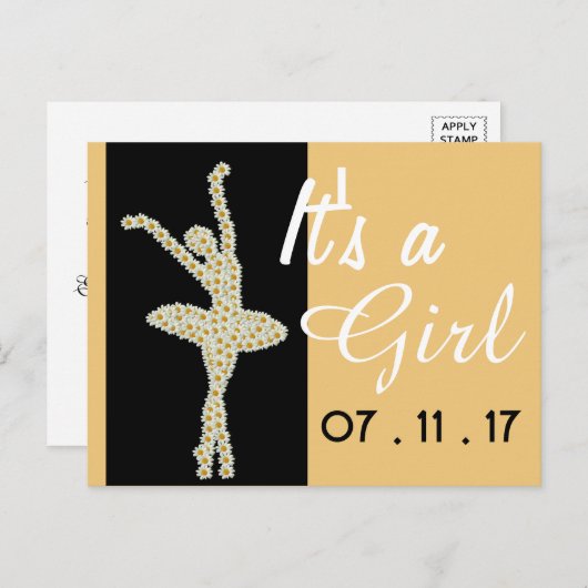 Daisy Ballerina, New Baby Announcement Aankondigingskaart (Voorkant / Achterkant)