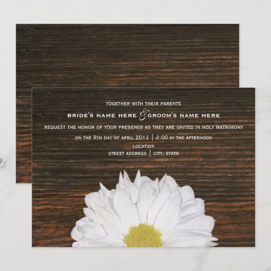 Daisy & Barnwood Rustic Wedding Invitation Kaart (Voorkant / Achterkant)