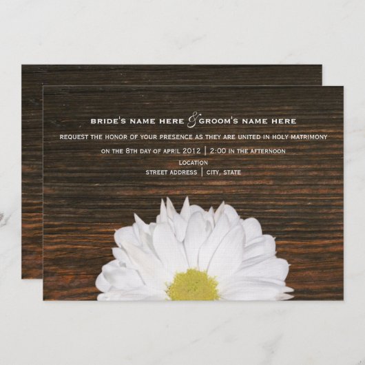 Daisy & Barnwood Rustic Wedding Invitation Kaart (Voorkant / Achterkant)