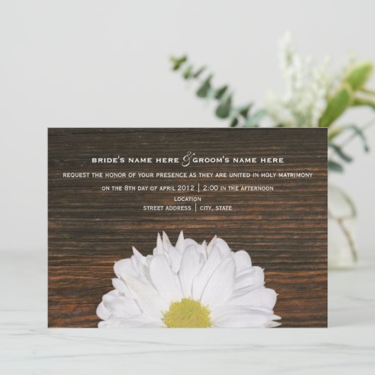 Daisy & Barnwood Rustic Wedding Invitation Kaart (Staand voorkant)