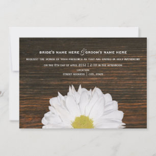 Daisy & Barnwood Rustic Wedding Invitation Kaart
