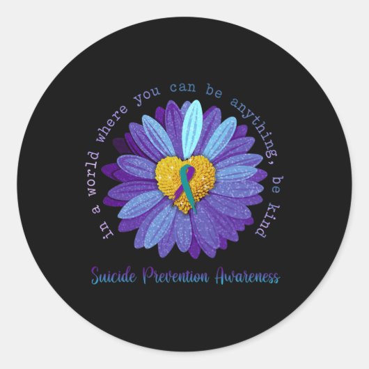 Daisy Be Kind Suicide Prevention Awareness Blauwgr Ronde Sticker (Voorkant)