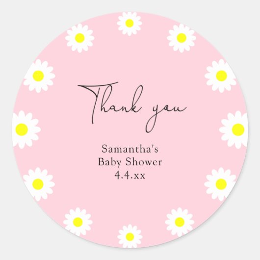 Daisy - bedank baby shower ronde sticker (Voorkant)