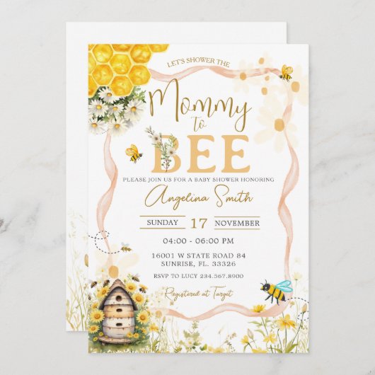 Daisy Bee Garden Baby shower Mama to Bee Kaart (Voorkant / Achterkant)