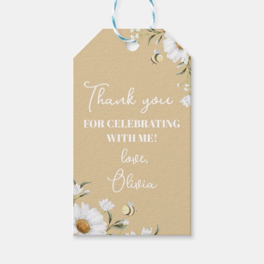 Daisy Bee Verjaardag Dank u Label Cadeaulabel (Voorkant)