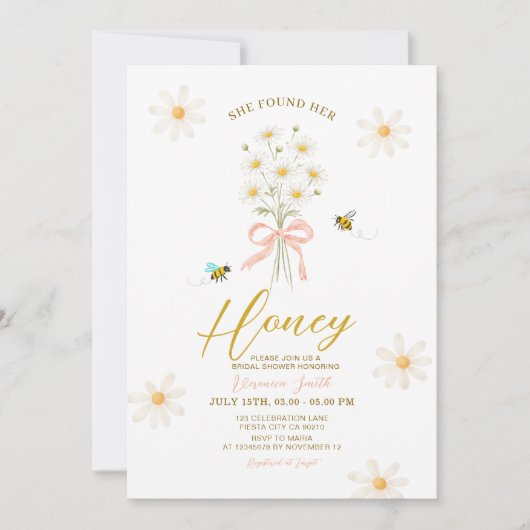 Daisy Bee Ze Vond Haar Honing Bruiloftsborrel Kaart (Voorkant)