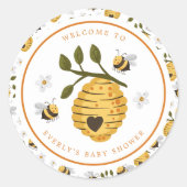 Daisy Beehive Bumblebee Baby shower Ronde Sticker (Voorkant)