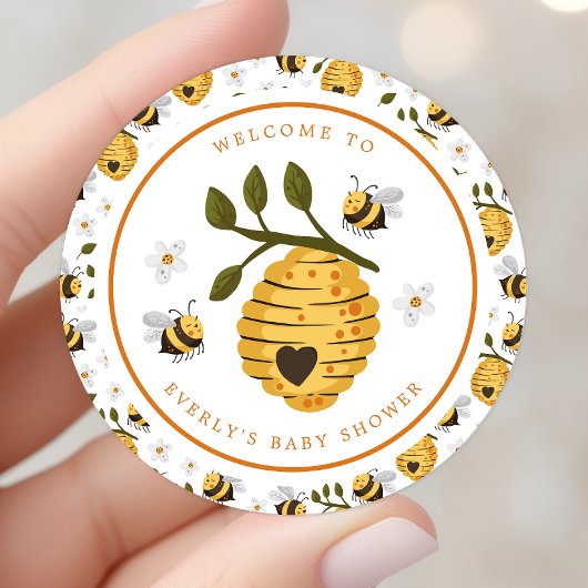 Daisy Beehive Bumblebee Baby shower Ronde Sticker