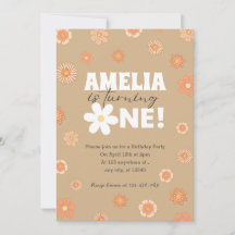 Daisy Beige Eerste Verjaardag Uitnodiging