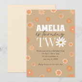 Daisy Beige Twee Uitnodiging voor de 2e Verjaardag (Voorkant / Achterkant)