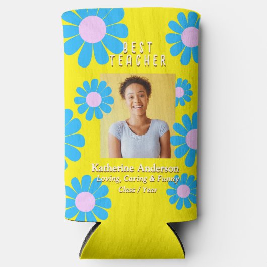 Daisy Best Teacher Photo Yellow Seltzer Blikjeskoeler (Voorkant)