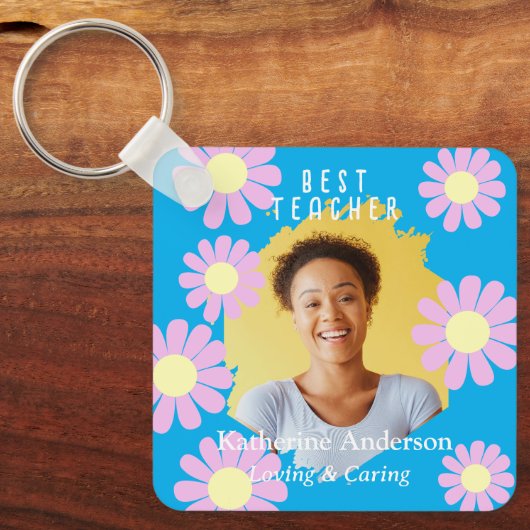 Daisy Beste Leraar Foto blauw Sleutelhanger (Voorkant)