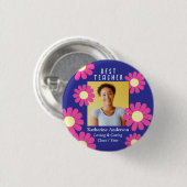 Daisy Beste Leraar Foto Donkerpaars Ronde Button 3,2 Cm (Voorkant /achterkant)