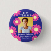 Daisy Beste Leraar Foto Donkerpaars Ronde Button 3,2 Cm (Voorkant)