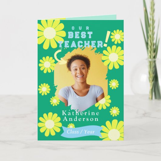 Daisy Beste Leraar Foto Groen Kaart (Voorkant)