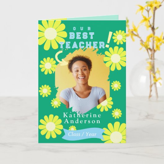 Daisy Beste Leraar Foto Groen Kaart (Gele Bloem)