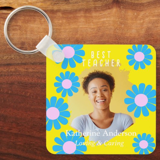 Daisy Beste Leraar Foto Helder Geel Sleutelhanger (Voorkant)
