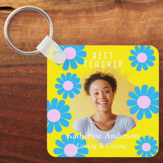 Daisy Beste Leraar Foto Heldergeel Sleutelhanger (Voorkant)