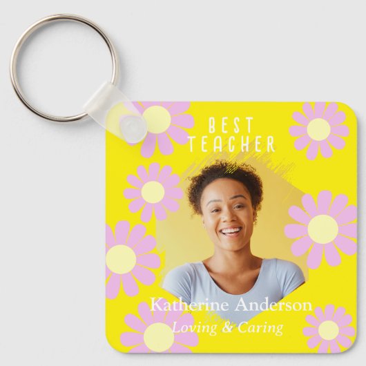Daisy Beste Leraar Foto Heldergeel Sleutelhanger (Voorkant)