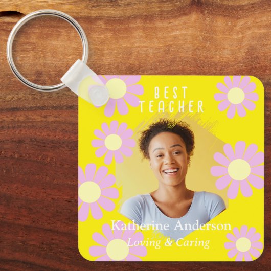 Daisy Beste Leraar Foto Heldergeel Sleutelhanger (Voorkant)