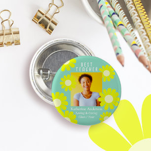 Daisy Beste Leraar Foto Licht Teal Ronde Button 3,2 Cm
