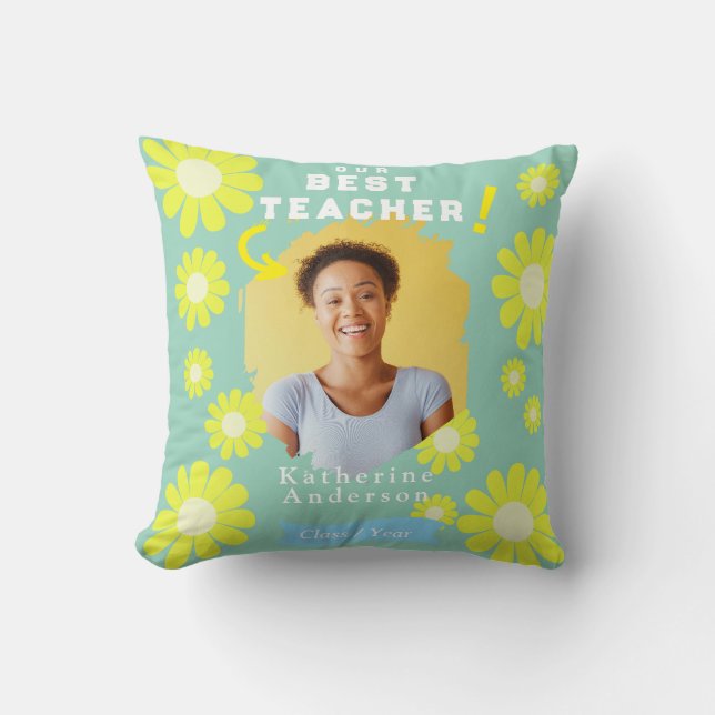Daisy Beste Leraar Foto Teal Kussen (Voorkant)