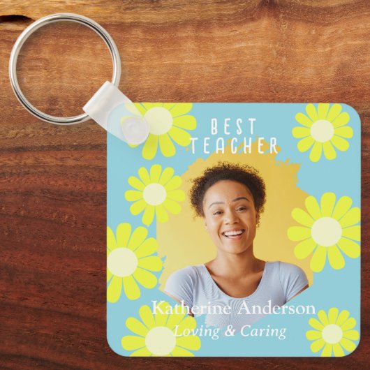 Daisy Beste Leraar Foto Teal Sleutelhanger (Voorkant)