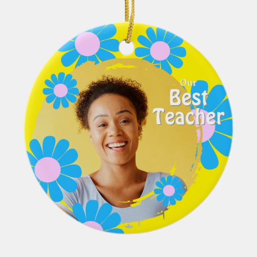 Daisy Beste Leraar Geel Keramisch Ornament (Voorkant)